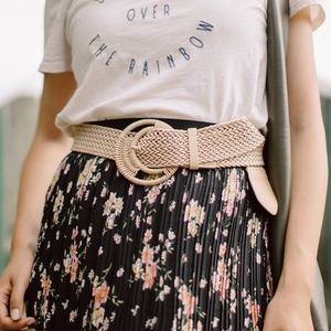 Half Moon Wide Woven Belt With Detail Buckle